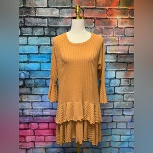 Charmed Hearts Tan Dress With Ruffles